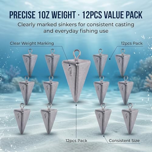 1oz Pyramid Sinkers Kit - 12PCS Weights for Surf Fishing