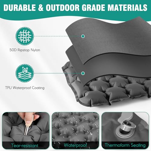 Inflatable Seat Cushion - Portable Grey Stadium Pad for Camping, Travel, Office