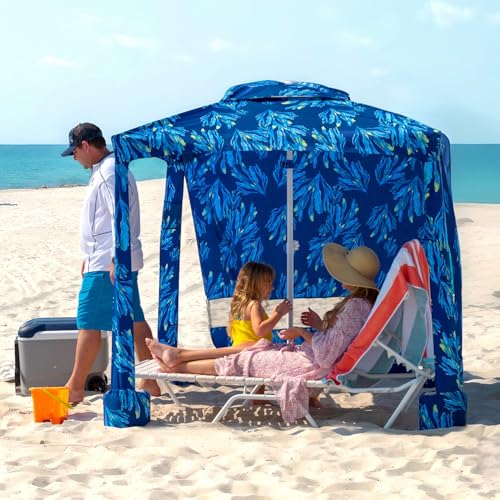 Beach Cabana Tent - 6.5' x 6.5' Instant Sun Shade with Side Wall - Coral Tropical