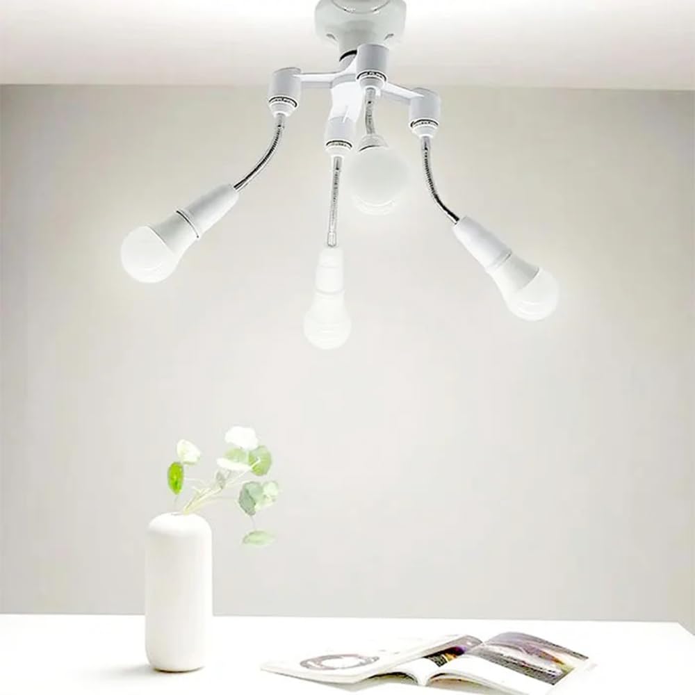 E26/E27 Light Socket Extender Adapter, 30cm/12 inch Light Bulb Extension,E26 to E26 Flexible Extension,360° Bendable Adjustable Standard E26/E27 Bulb Screw Base Extender Adapte,White (2 Pack)
