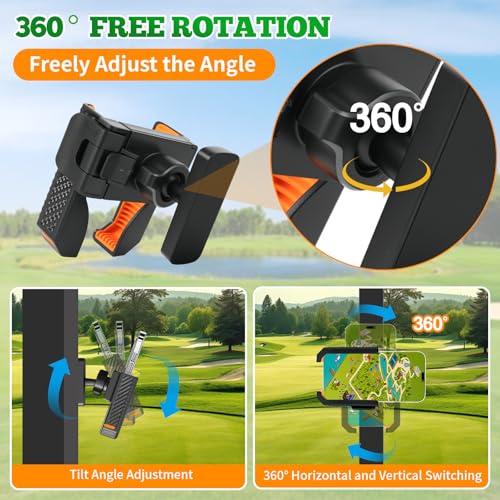 Yellow and Black Magnetic Golf Cart Phone Holder – 360° Rotation, Tool-Free Mount, Fits All Phones 4-7"