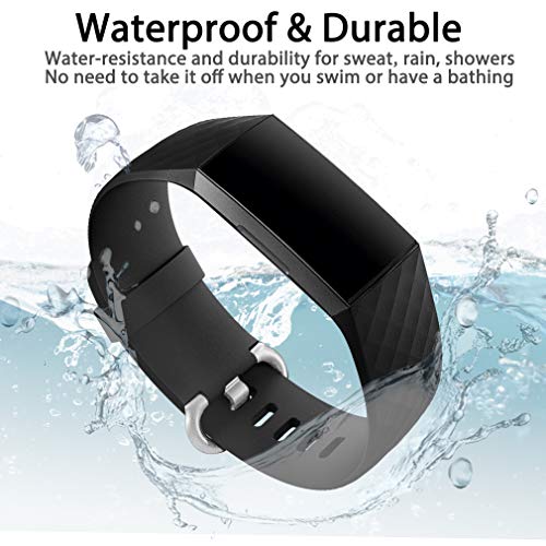 Waterproof Replacement Watch Strap for Fitbit Charge 3/4 - Large Black