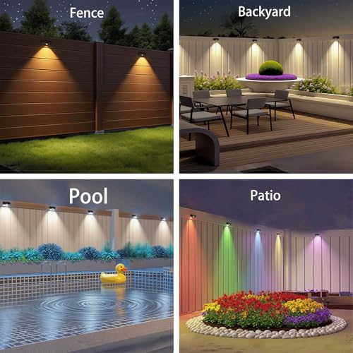 ZSYIQIXI Outdoor Solar Wall Lights, 10 Color Changing LED Spotlights, Warm White/Cool White/RGB, IP44 Waterproof, ABS Material, Solar Safety Lights for Gardens, Courtyards, and Terraces (Black-2P)