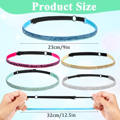 Glitter Running Headbands - 5 Pcs Set in Silver, Yellow, Blue, Green, Purple