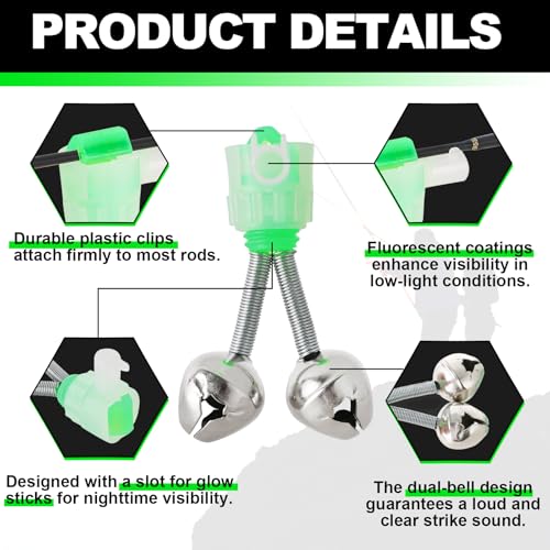 Fishing Bells for Rod Tips - 20 Pcs Clip-On Fish Bite Alarms