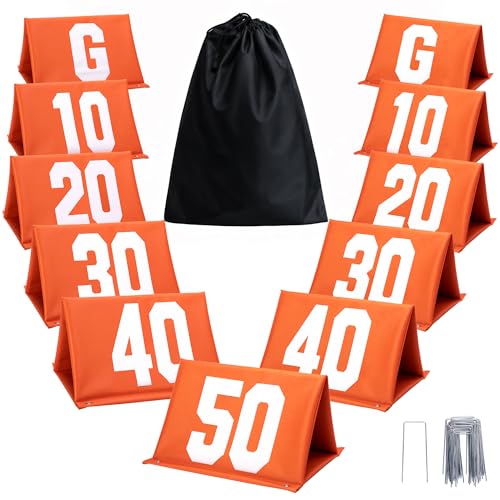 11 High Visibility Football Yard Markers Set with Carrying Bag