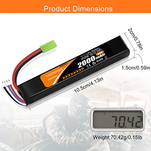 11.1V 2000mAh LiPo Airsoft Battery with Mini Tamiya Connector