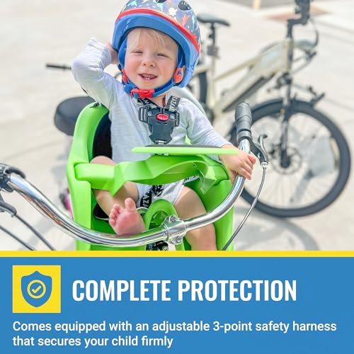 Front Mounted Child Bike Seat - Green with 3-Point Harness