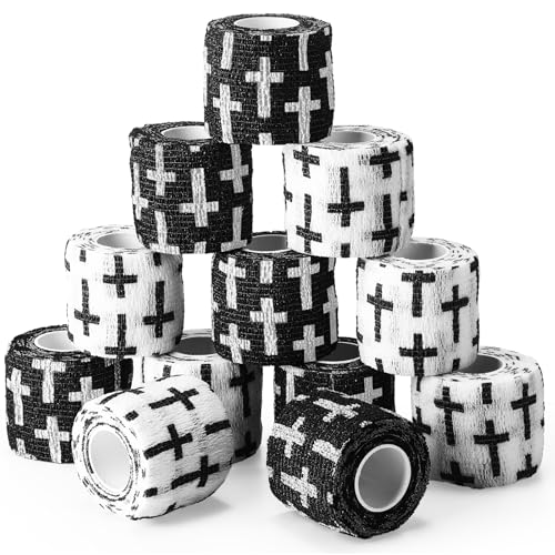 Christian Athletic Tape 12 Rolls, 2 Inch x 5 Yards - White & Black Bible Theme