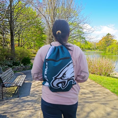 Philadelphia Eagles Drawstring Backpack with Zippered Pocket - 18x14 inches