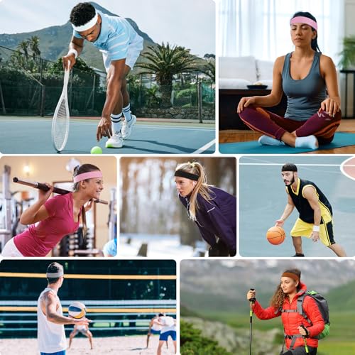 8 Pack Women's Elastic Sports Headbands - Sweat-Wicking Yoga Hair Bands - Multicolor B