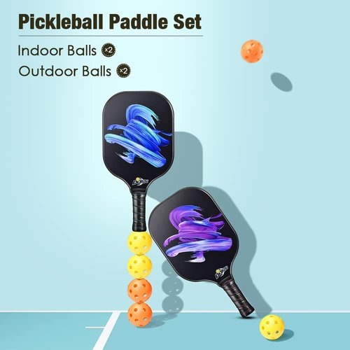 DOKOU Pickleball Paddles, Pickleball Paddle with Fiberglass Face and Polypropylene Honeycomb Core, Pickleball Paddle Set of 2 with 1 Bag and 4 Pickleballs