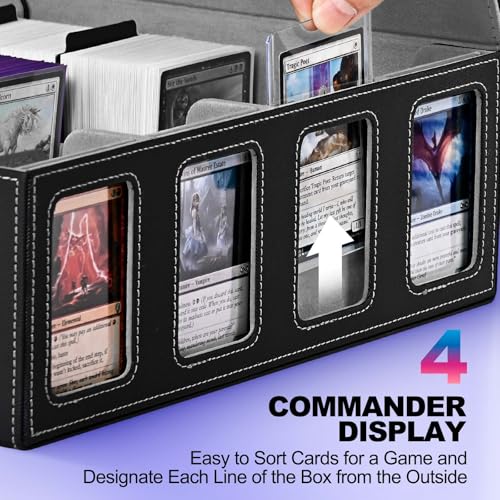 UAONO 4-Row Trading Card Storage Box with Commander Display, Black & Gray