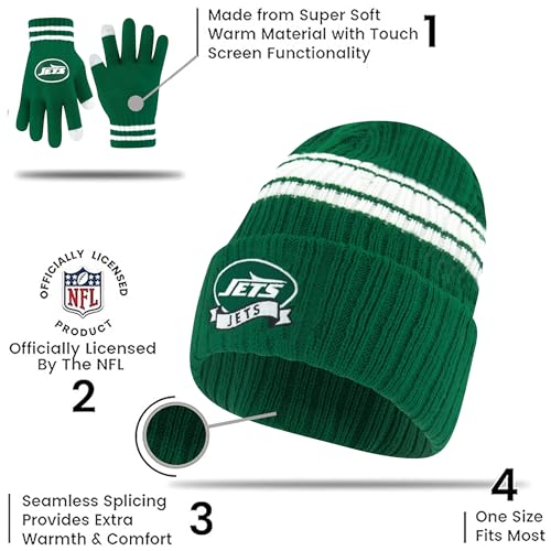 Youth NFL Buffalo Bills Team Stripe Winter Beanie Hat & Touch Screen Gloves - One Size
