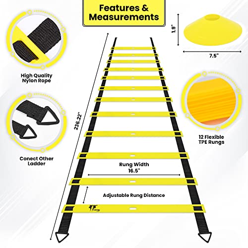 Agility Ladder Training Set with 12 Cones - Yellow