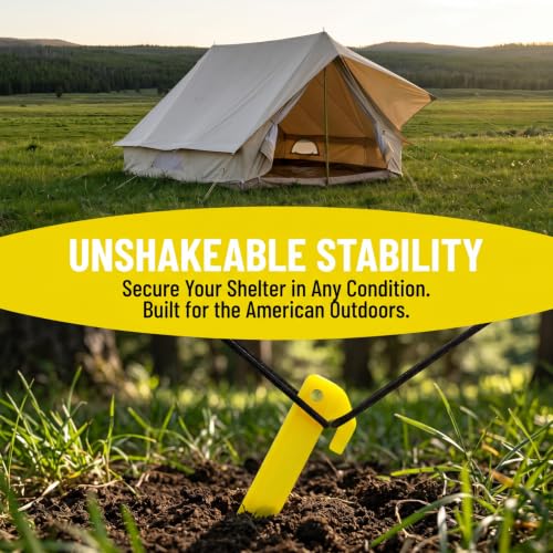 9-Inch Heavy Duty Plastic Tent Stakes - 12 Pack Yellow Camping Pegs