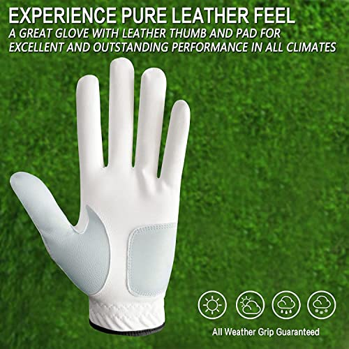 Golf Gloves for Men - Left/Right Hand - 3 Pack - White Large