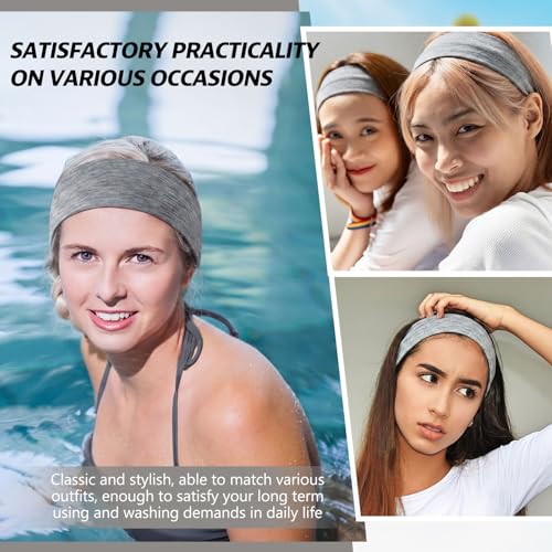 12 Pack Elastic Sweatbands for Women - Light Gray Headbands