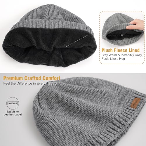Wmcaps Black Fleece Lined Beanie Hat for Men Women - Warm Winter Skull Cap