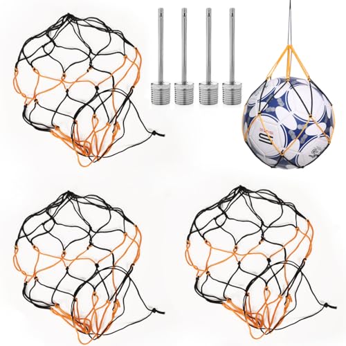 4 Pack Ball Net Bags with Air Pump Needles - Black & Yellow