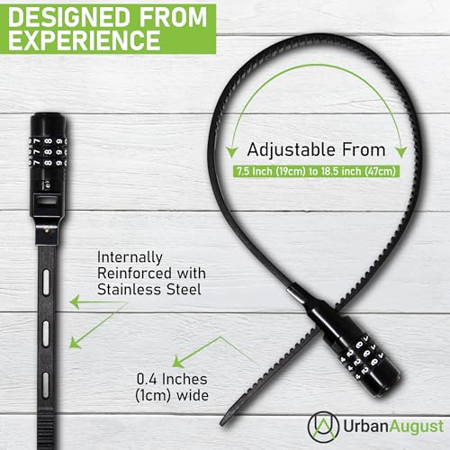 Urban August Adjustable Zip Tie Combination Lock for Cabinet Refrigerator Bike Stroller Helmet Skateboard Luggage- Multi-Purpose French Door Lock - Stainless Steel Fridge Lock (2)