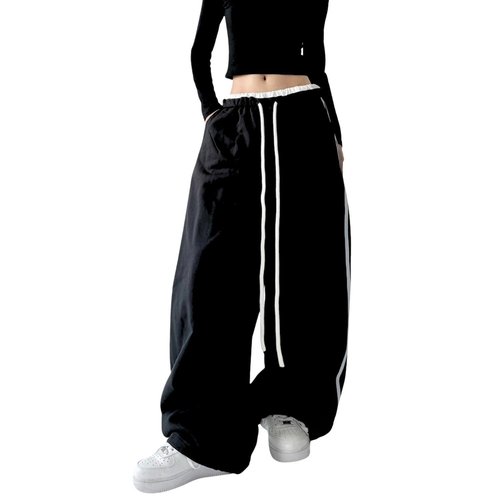 PEAINJ Wide Leg Sweatpants for Women Men Baggy Y2k Sweatpants Elastic Waist Drawstring Joggers Pants Hip Hop Clothes Black-M