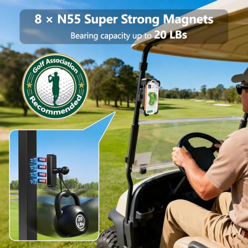 Magnetic Golf Cart Phone Holder - Durable, 360° Rotating Mount