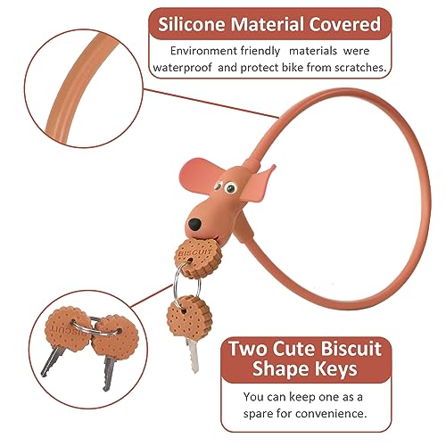 WOOQOTT Brown Cartoon Kids Bike Cable Lock with Keys, Silicone Cover, 2 Feet