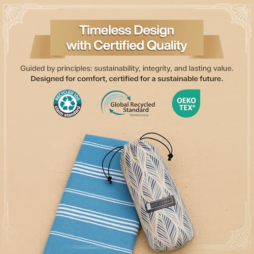 Bay Laurel 4-Pack Oversized Turkish Beach Towels – Quick Dry, Sand Free 39x71 with Travel Bags (Denim Blue) – Pack of 4