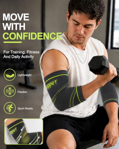 LISEPWU Copper Elbow Brace for Men & Women - Gray-Green Medium, Support & Compression Sleeve