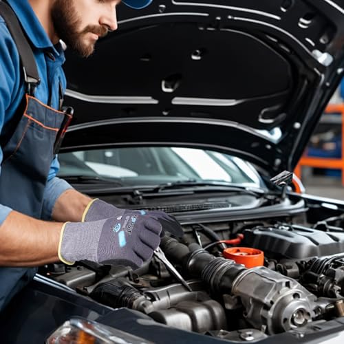 Work Gloves, Eco Friendly Spandex Liner Nitrile Coated Safety Gloves, EP2001 Grey 12 Pairs