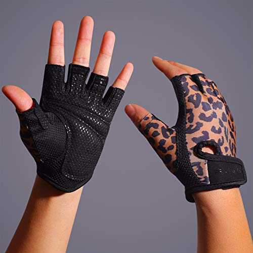 Workout Gloves for Weight Lifting - Full Palm Grip, Leopard Medium