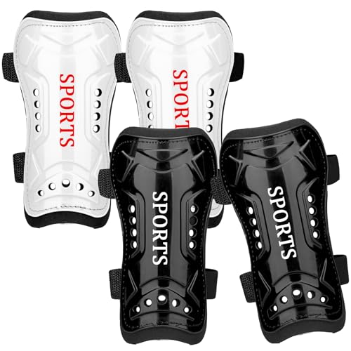 Motspo Toddler Soccer Shin Guards with Adjustable Double Straps, Black-White, Medium (3'9"-4'5" tall)
