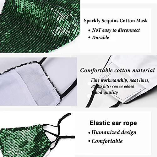 Sparkly Sequins Face Cover - Adjustable Cotton Mask - Green