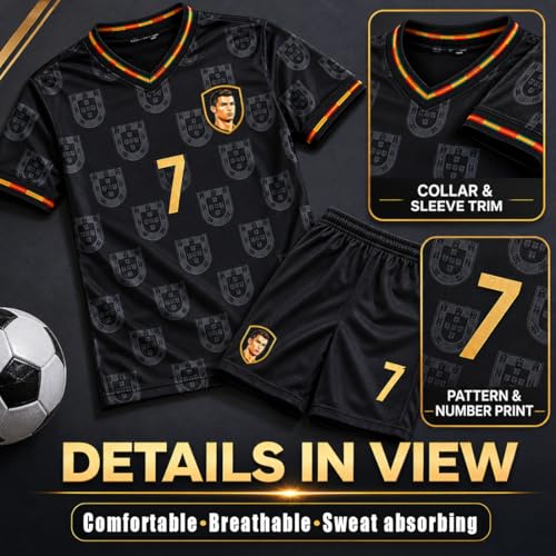 Kids Soccer Jersey Set with Shirt Shorts Socks & Kneelet - Age 8-9 Boys Girls Birthday Gift