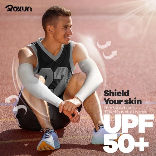 Plus Size Cooling Arm Sleeves - UPF 50+ UV Protection - 2 Pairs Black+White