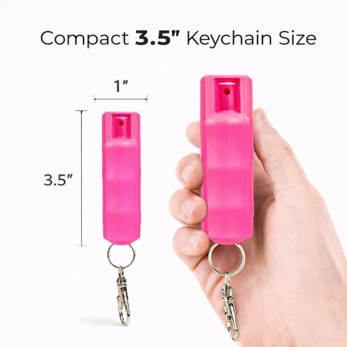 Burn Pepper Spray Keychain 1 Pack, 1/2oz Police Strength OC Spray with UV Dye, 16 ft Range, Twist Lock Safety, Belt Clip, Compact Pocket Personal Safety Self Defense, Pink