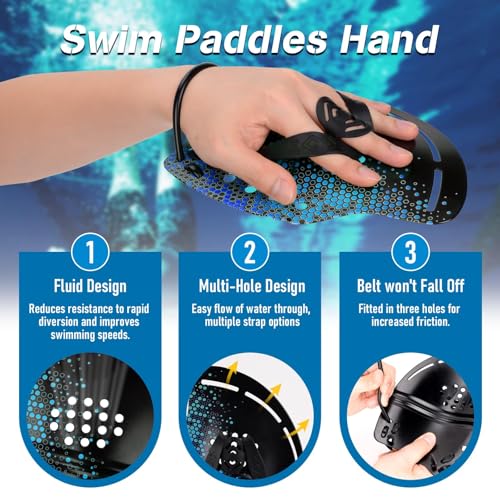 Hikeen Medium Blue Curved Swim Hand Paddles with Adjustable Straps – Lap Training