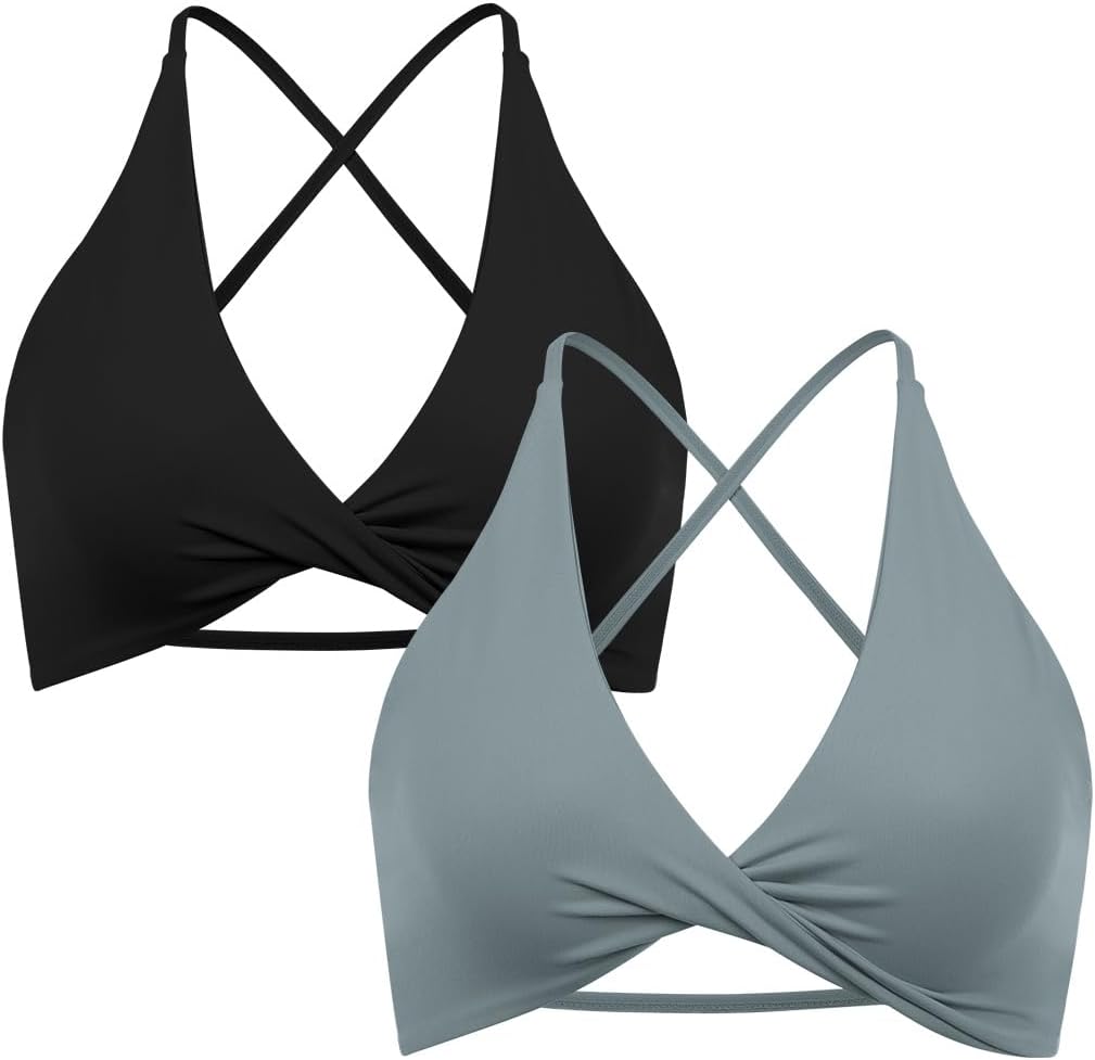 SUUKSESS Women's Strappy Sports Bra Set - Open Back Design with Twist V Neck | Comfortable Workout Crops