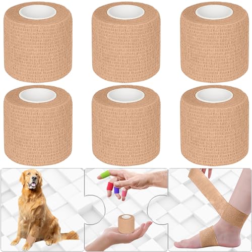 Self-Adhesive Bandage Wrap - Skin Color, 6 Pack, 2 Inch x 5 Yards