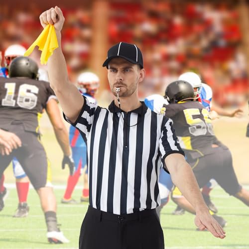 Referee Shirt Set for Men & Women - Large, 4-Piece Uniform with Whistle, Cap & Penalty Flag