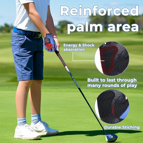 AIGEVTURE Kids Golf Gloves Left Hand Blue & Black M (Ages 5-7) - Youth Superhero Grip, Breathable & Durable Golf Accessory