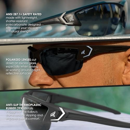 EDGE Khor G2 Z87 Safety Glasses for Men: Shatter Resistant Mens Sunglasses Polarized, Anti-Slip Flexible Frames, Nylon Lens Polarized Safety Glasses