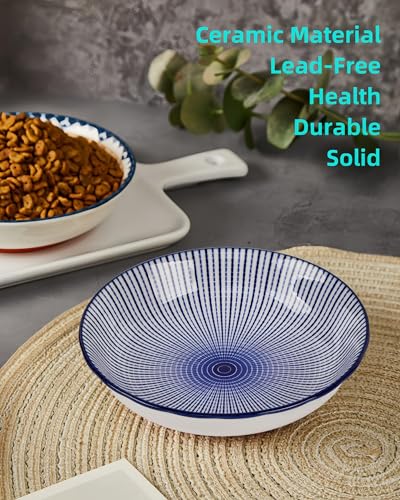 Blue Ceramic Cat Food Bowls Set of 3 - Whisker Friendly, Non-Slip, 8oz