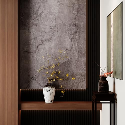 JSEVEM 16"¡¿118" Air Guide Design Extra Thick Grey Light Purple Marble Concrete Wallpaper Peel and Stick Industrial Modern Style Waterproof Gray Marble Concrete Contact Paper Vinyl Sticker for Bedroom