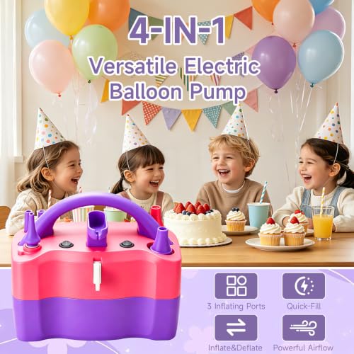 YICHENGDA Purple Pink 4-in-1 Electric Balloon Pump with Nozzles & Accessories
