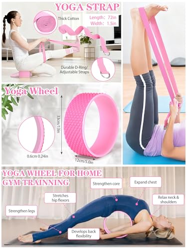 17-Piece Pink Yoga Essential Kit for Beginners - Complete Set