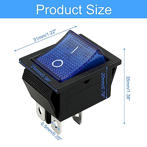 KCD4 DPST Rocker Switch - 4 Pin 2 Position with Blue LED Light - 3 Pack