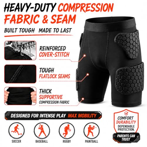Diamemon Youth Football Girdle with 5 Pads - Black Small