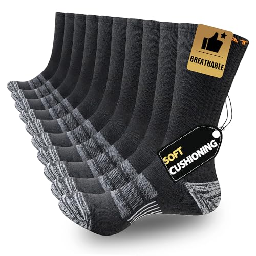 JOYNÉE Black 5 Pairs Men's Lightweight Athletic Cushioned Crew Socks - Large